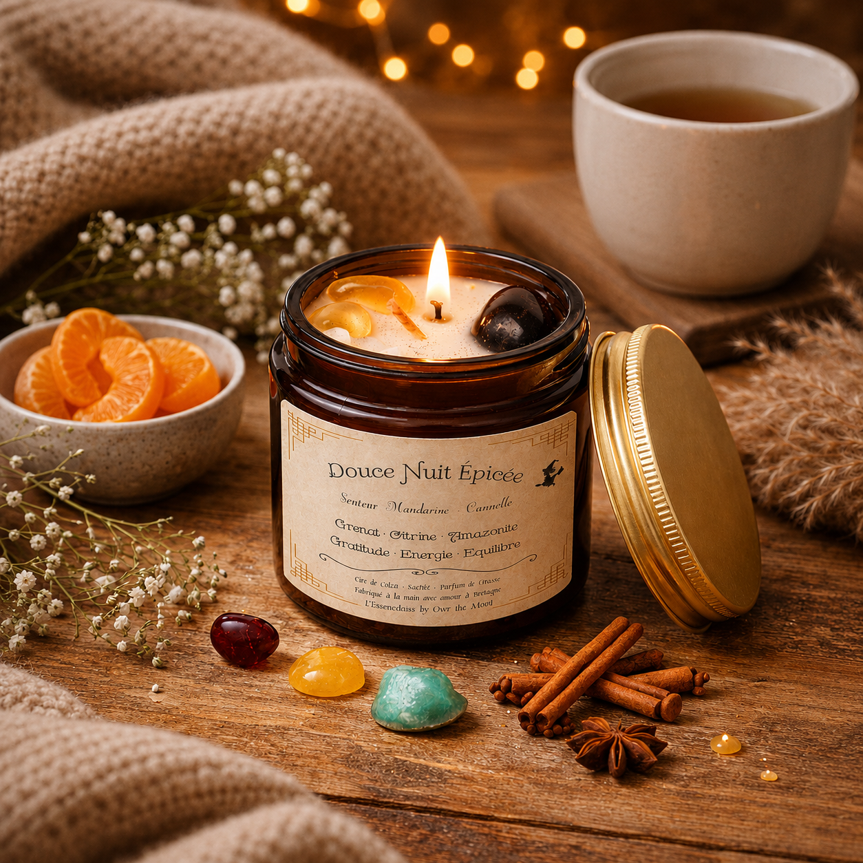 Bougie de lithothérapie Douce Nuit épicée - Mandarine Cannelle