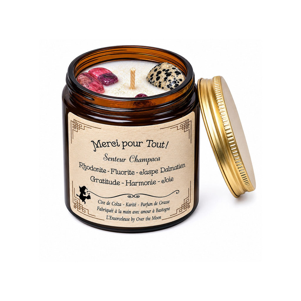 Bougie de Lithothérapie Merci pour Tout - Rose & Poudre de Riz