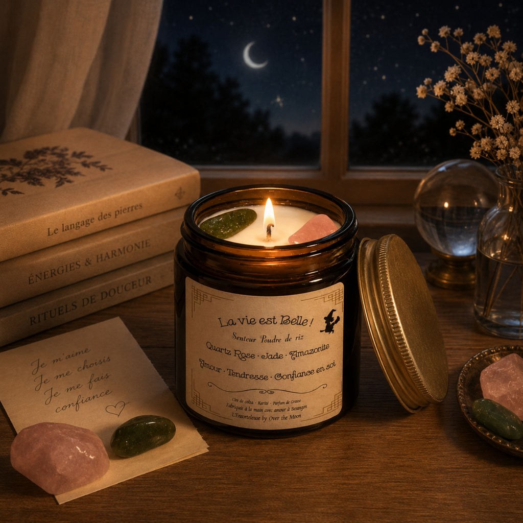 Bougie de lithothérapie La vie est Belle ! – Poudre de riz