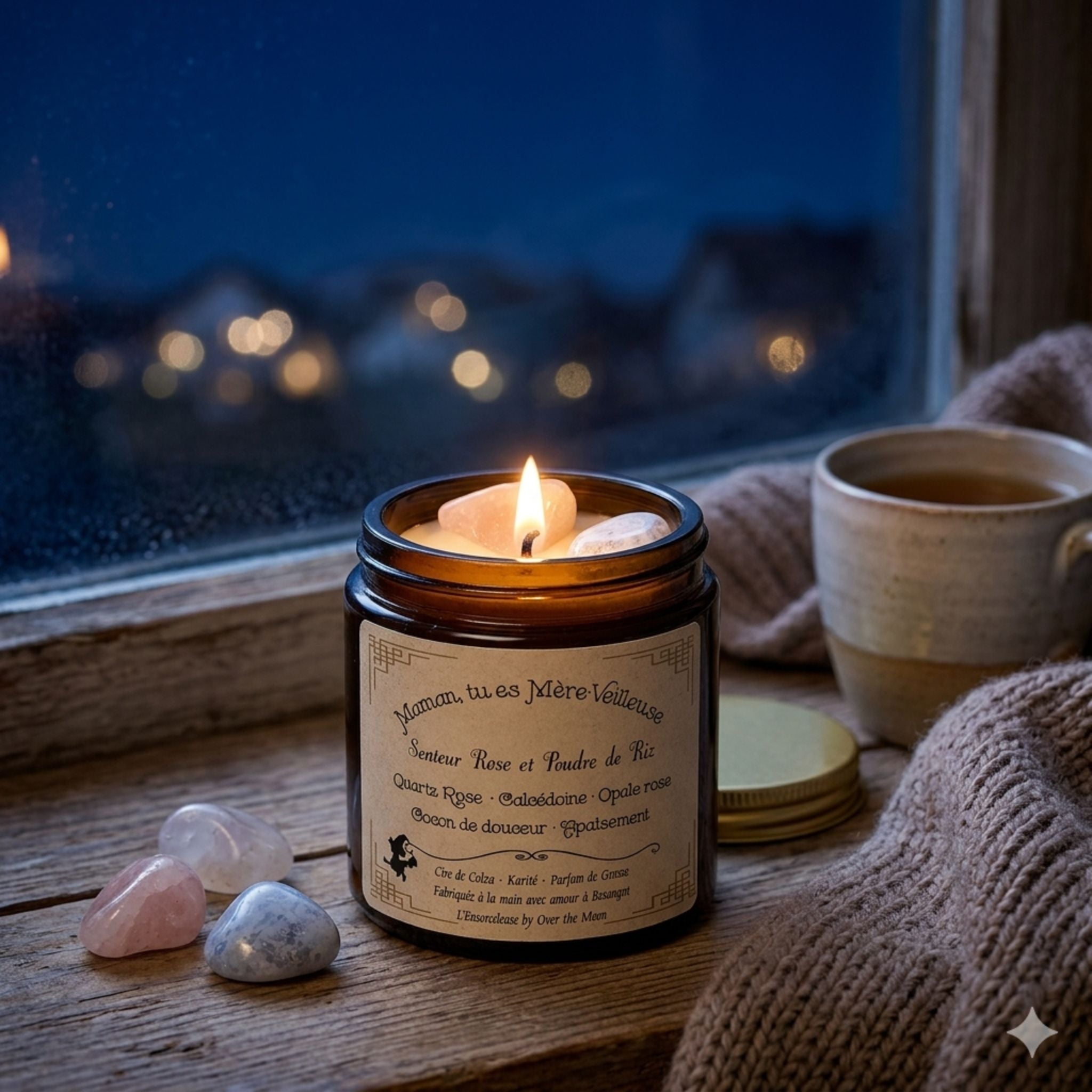 Bougie de Lithothérapie Maman - Rose & Poudre de Riz