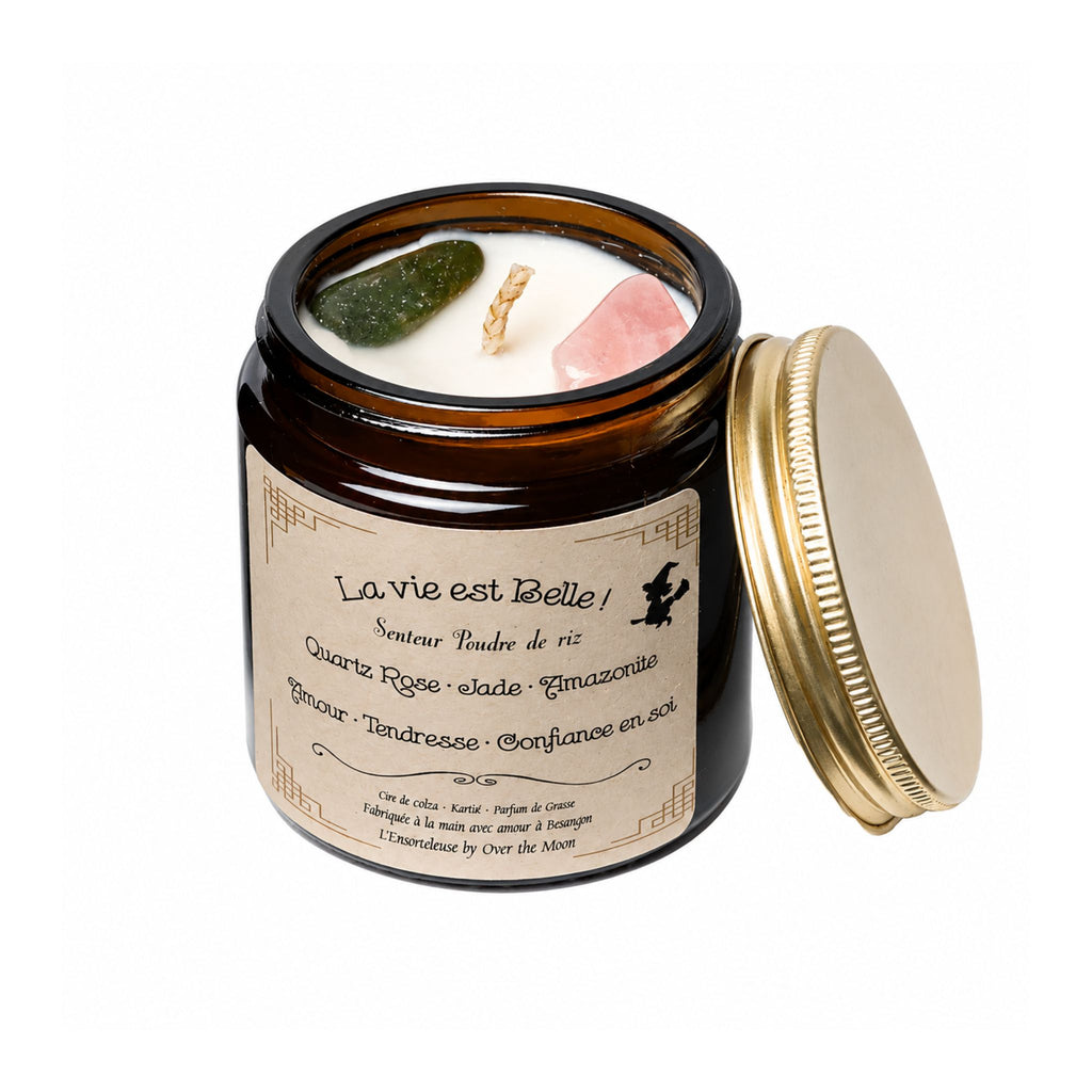 Bougie de lithothérapie La vie est Belle ! – Poudre de riz